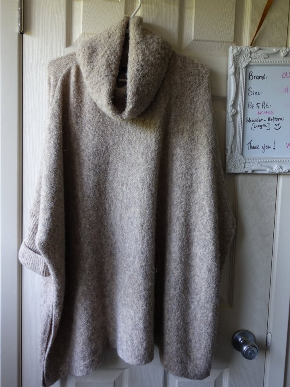 Olsen Wool Cozy Neutral Turtleneck Poncho Sweater - Taupe